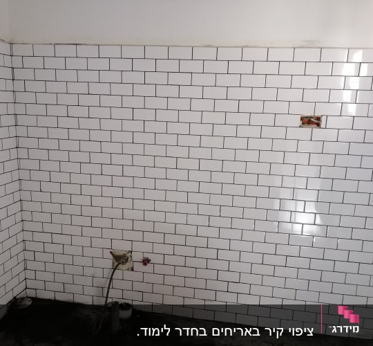 קיר אריחים לבנים עם חיבורים חשופים